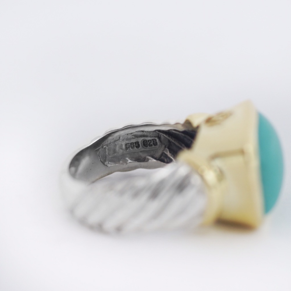David Yurman 925Silver 14K Turquoise Noblesse Ring - Picture 6 of 6